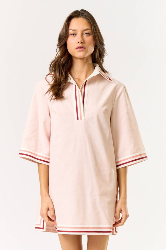 Lila Striped Collared Oversize Mini Dress (Light Pink)