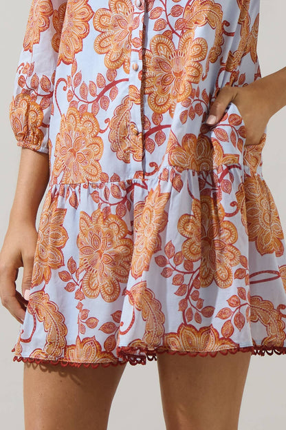 The Yamila Floral Ruffle Mini Dress (Brown & Blue)