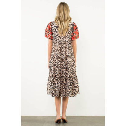 The Maren Dress — Embroidered Puff Sleeve Cheetah Dress