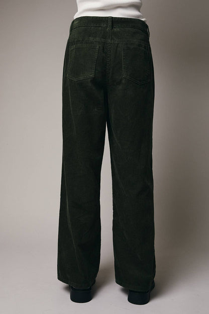 Margot Corduroy Wide-Leg Pants (Olive)