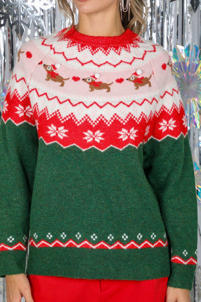 Noelle Fair Isle Christmas Sweater (Green Multi)