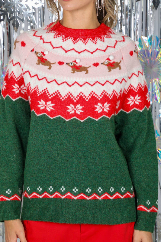 Noelle Fair Isle Christmas Sweater (Green Multi)