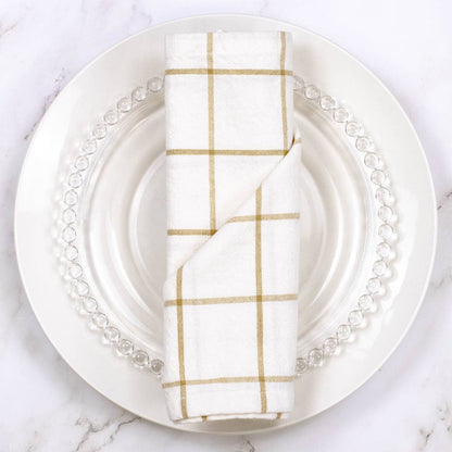 Mason Cloth Napkin – White/Taupe