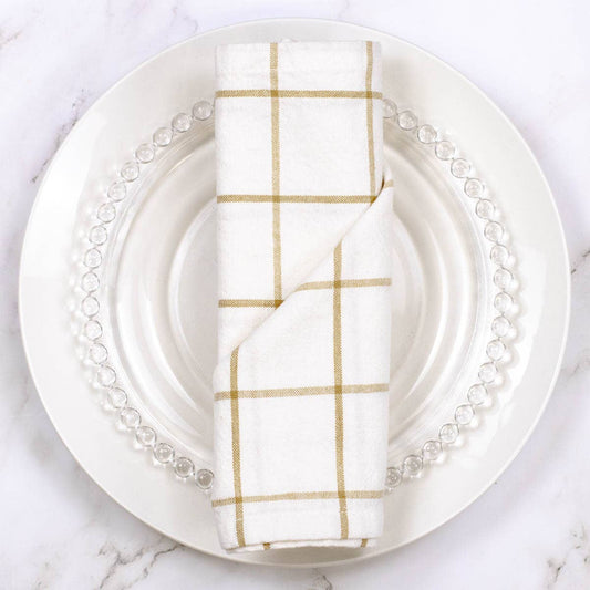 Mason Cloth Napkin – White/Taupe