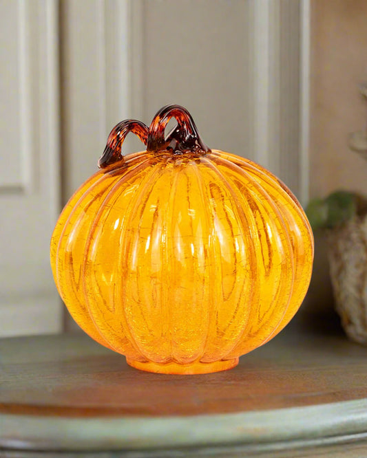 Dawson Glass Pumpkin – Orange/Brown (6" x 7")
