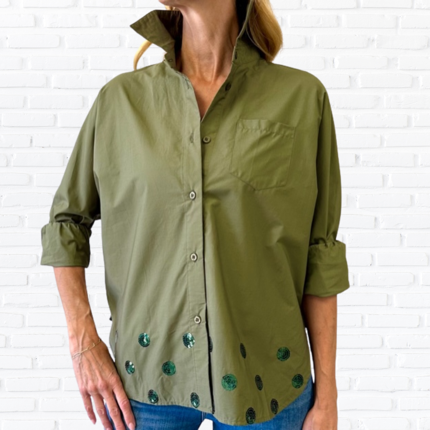 Abby Swing Sequin Top – Olive