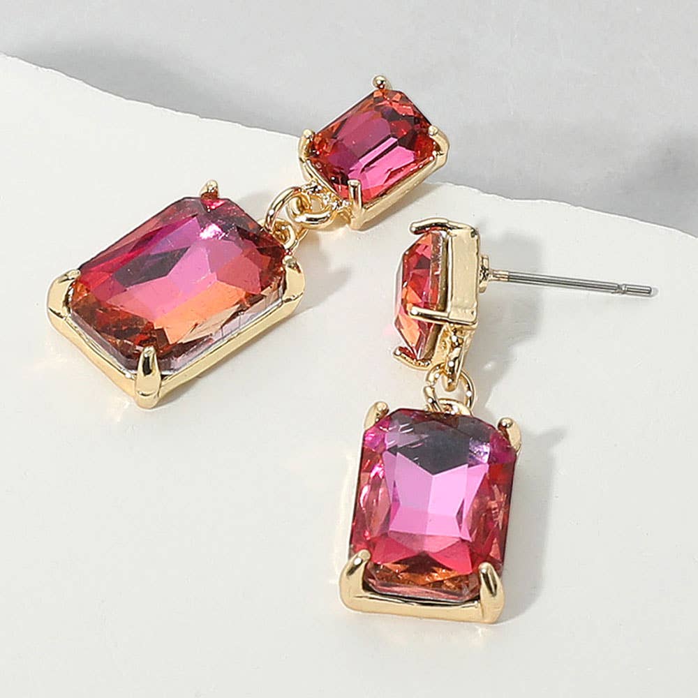 Charlotte Rectangular Glass Stone Cluster Earrings