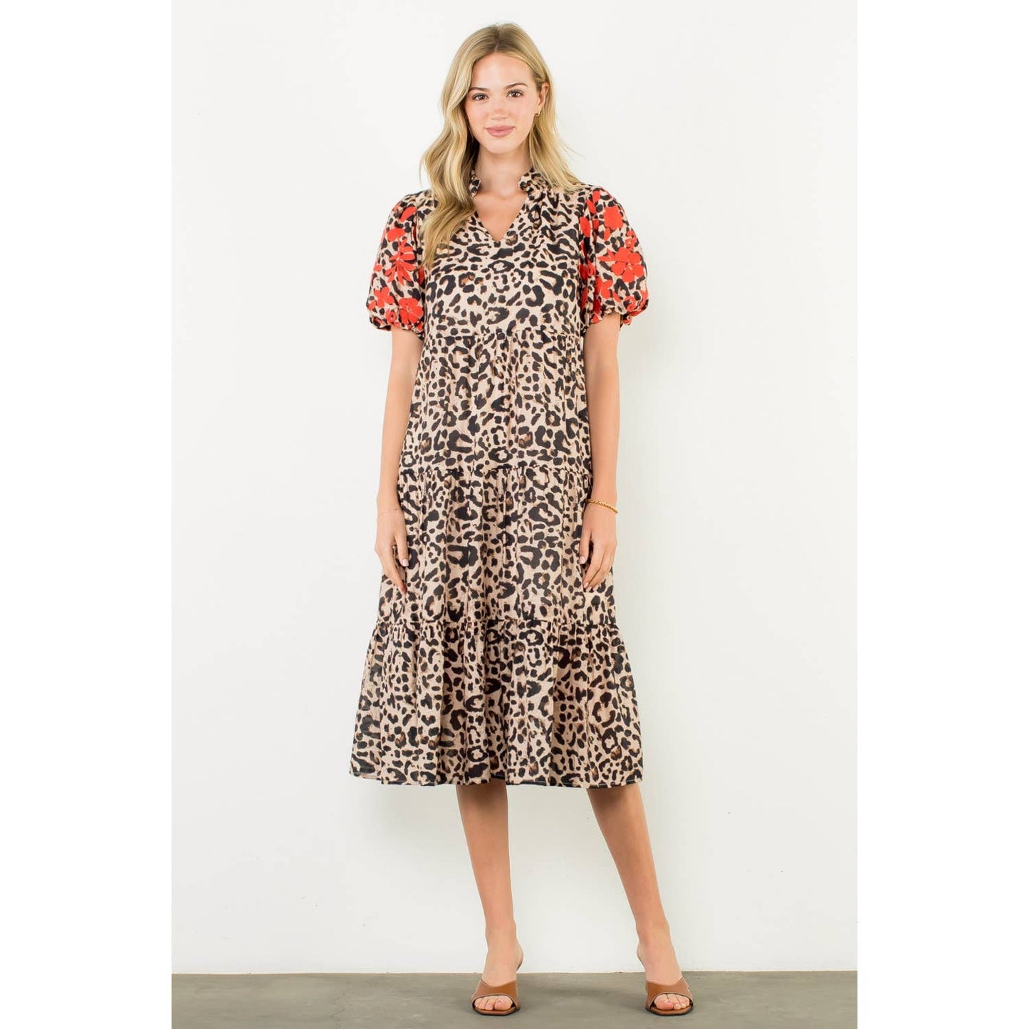 The Maren Dress — Embroidered Puff Sleeve Cheetah Dress