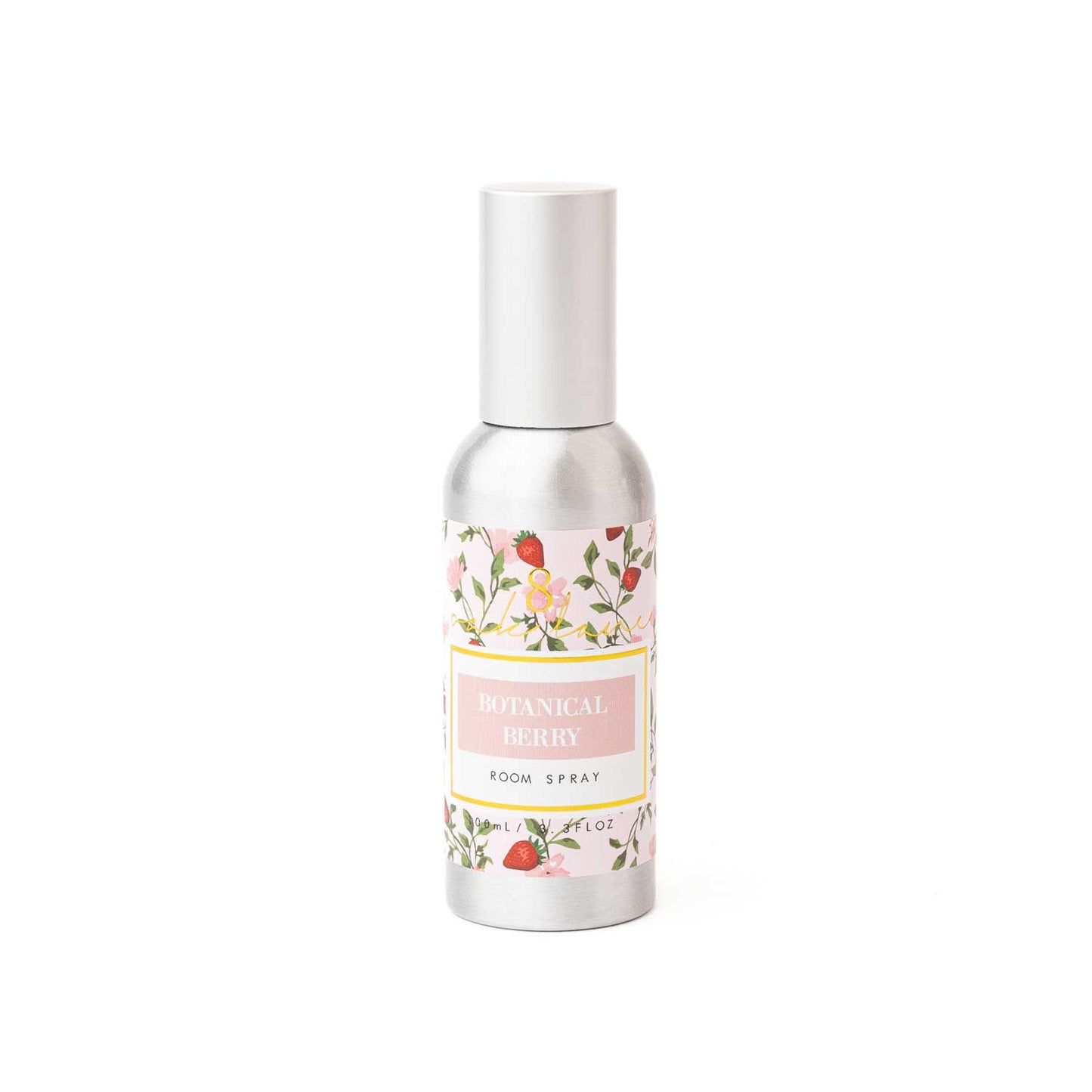 Botanical Berry Room Spray by 8 Oak Lane, a fragrant spray with vibrant berry and botanical scent, displayed in a clear bottle.