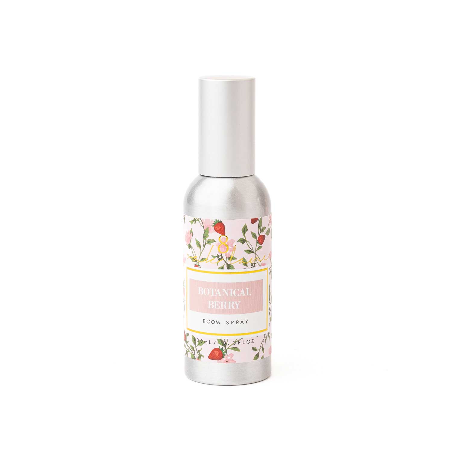 Botanical Berry Room Spray by 8 Oak Lane, a fragrant spray with vibrant berry and botanical scent, displayed in a clear bottle.