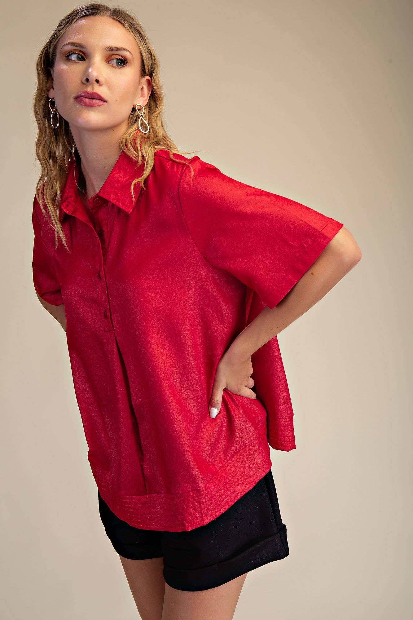 Sophie Short Sleeve Shirt Top – Red