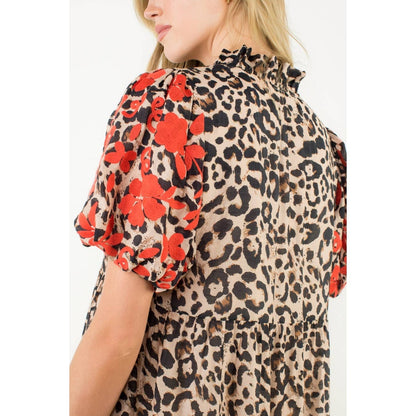 The Maren Dress — Embroidered Puff Sleeve Cheetah Dress