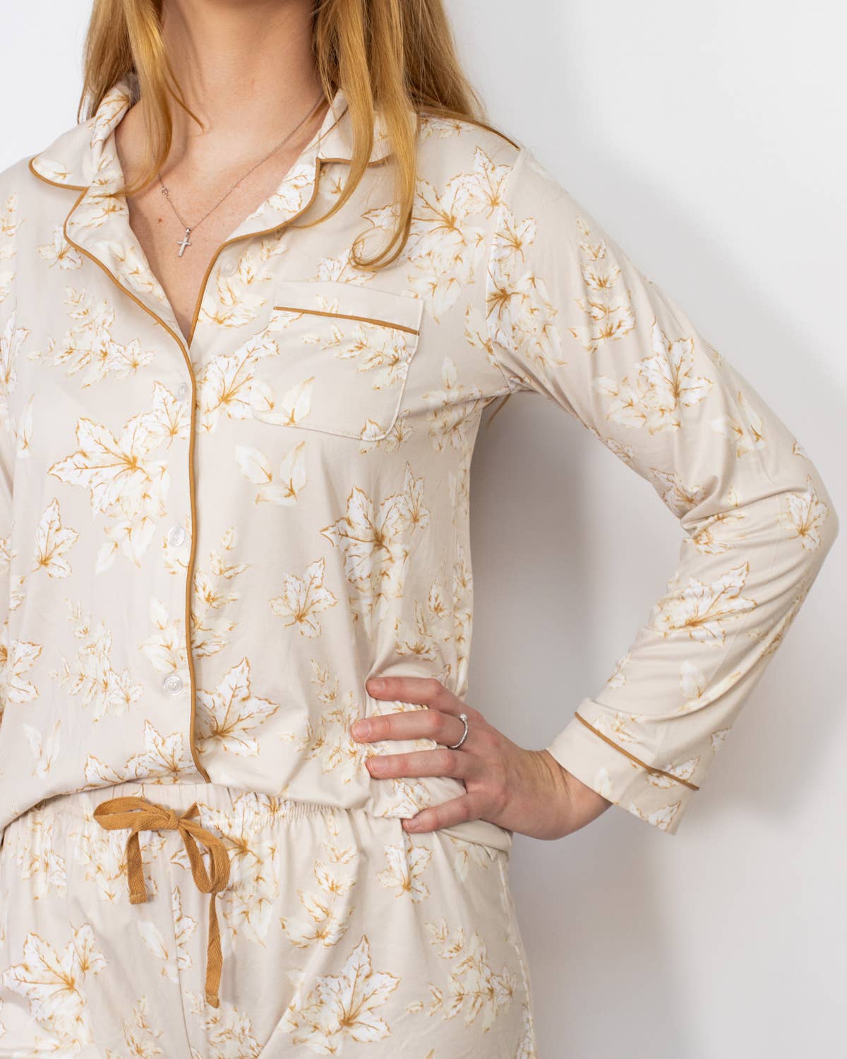 Harvest Toile Long-Sleeve Sleep Shirt – Turtledove/Cream