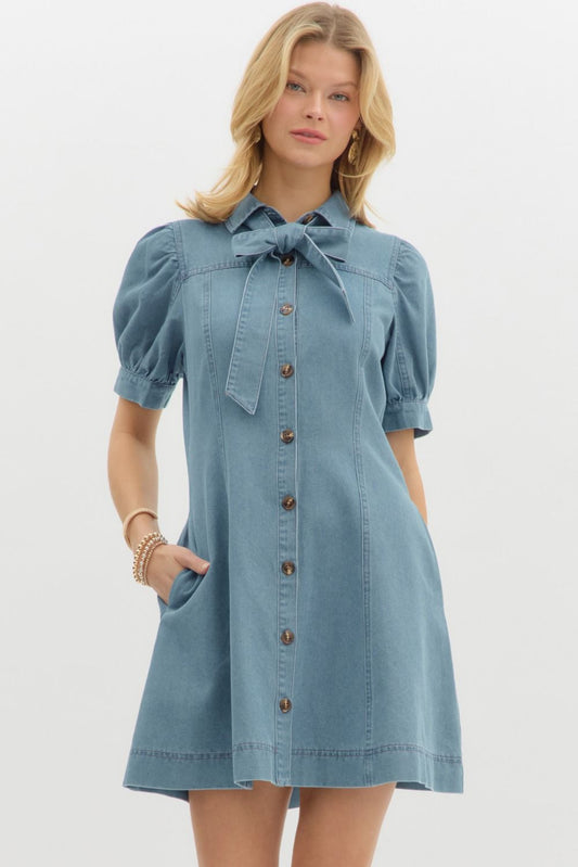The Caroline Denim Bow Dress Entro