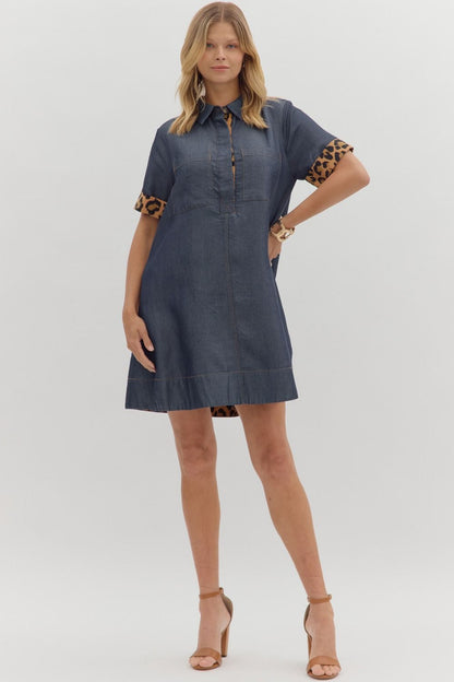 The Rory Leopard-Cuff Chambray Dress Entro