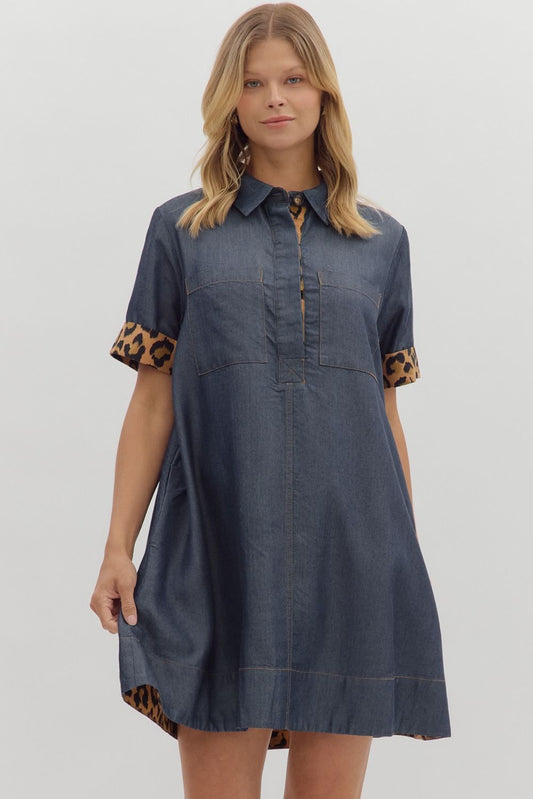 The Rory Leopard-Cuff Chambray Dress Entro