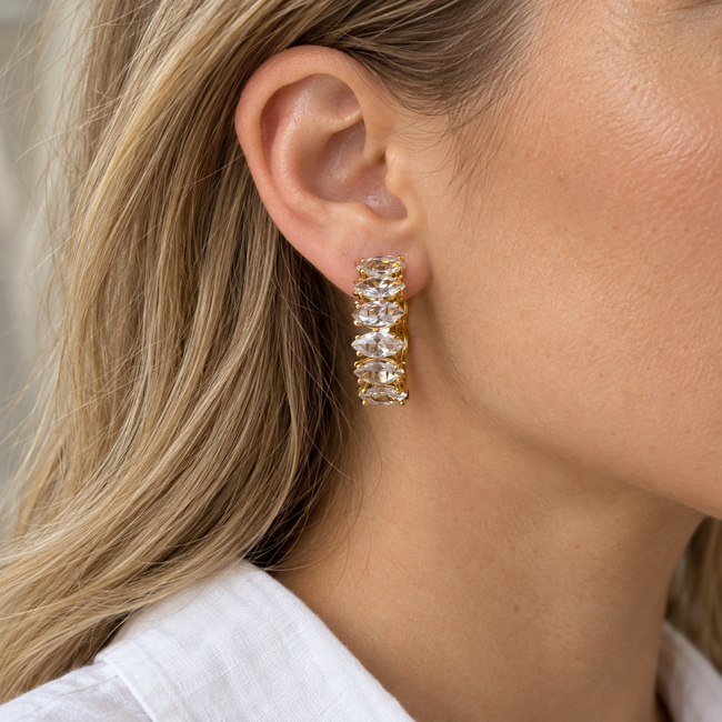 Marquise Crystal Gold Hoop Earrings