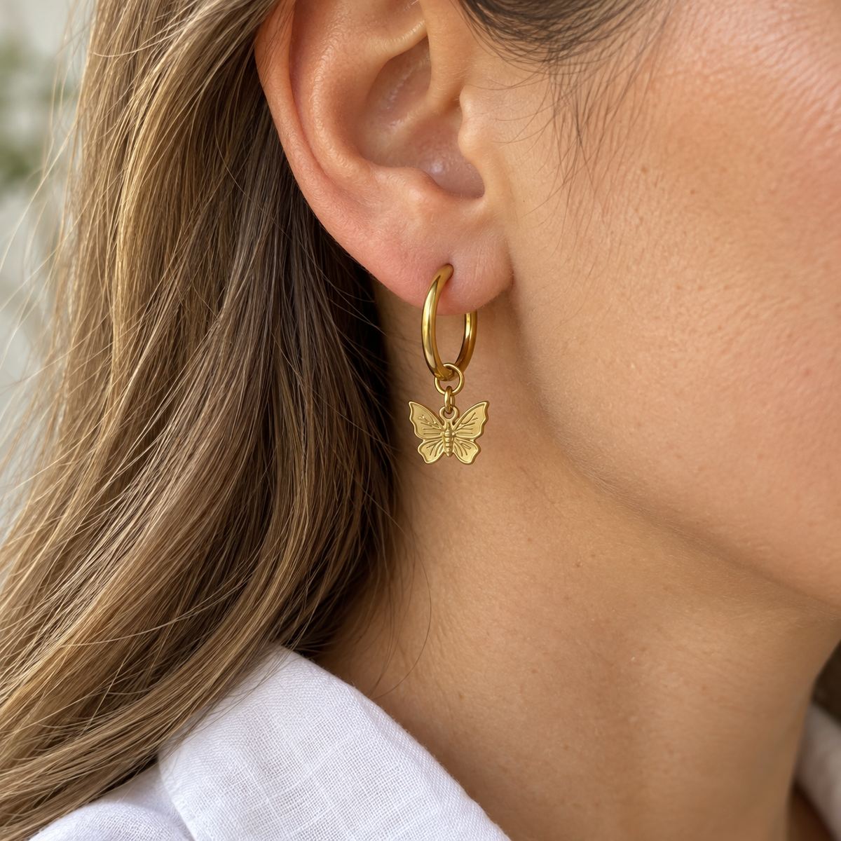 Gold Butterfly Hoop Earrings