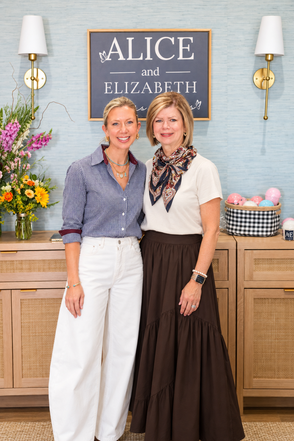 Mia and her mother wearing current Alice & Elizabeth clothing and jewelry