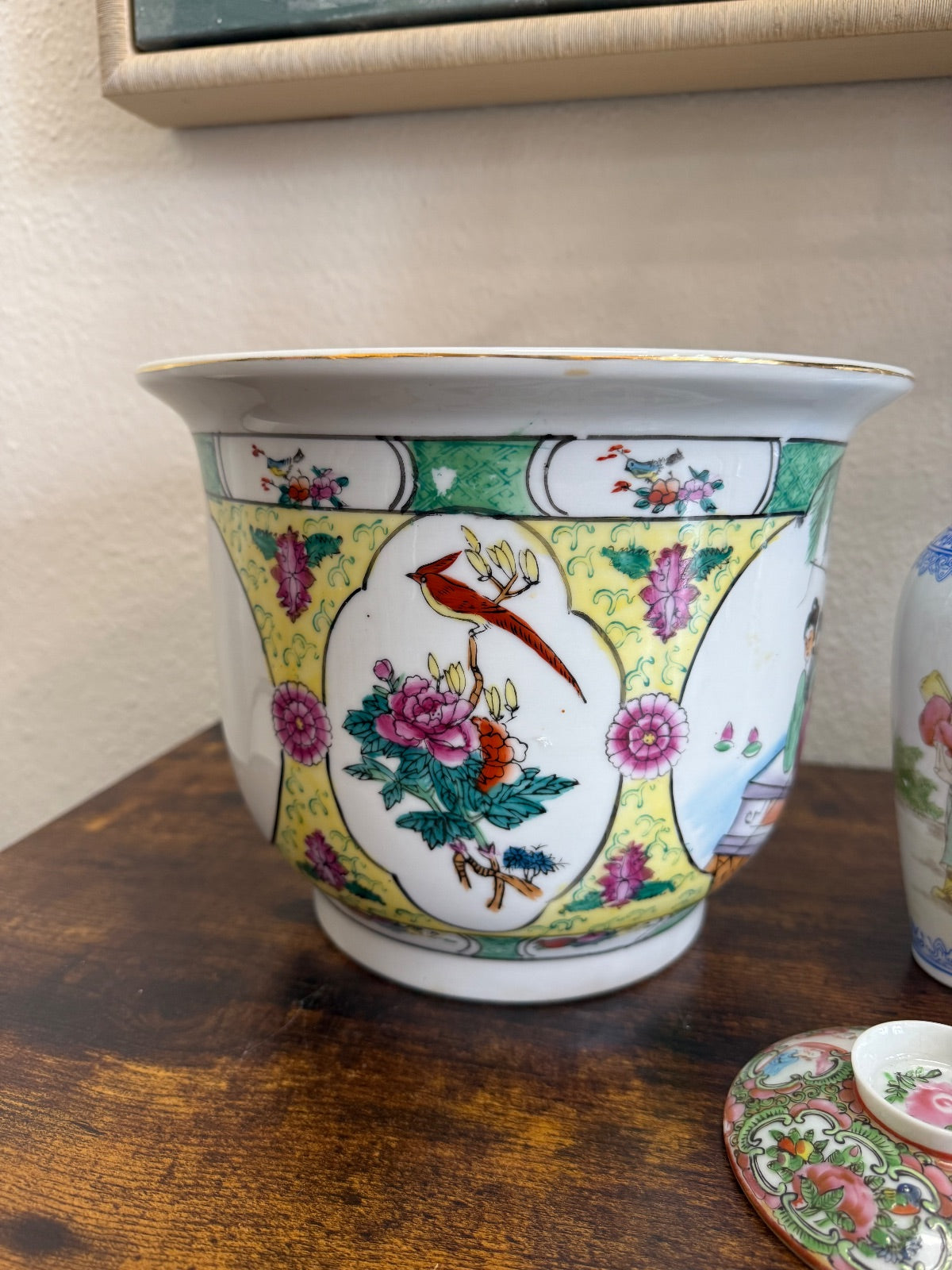 mid-20th-century Chinese export famille jaune-style jardiniere (cachepot) by Unknown