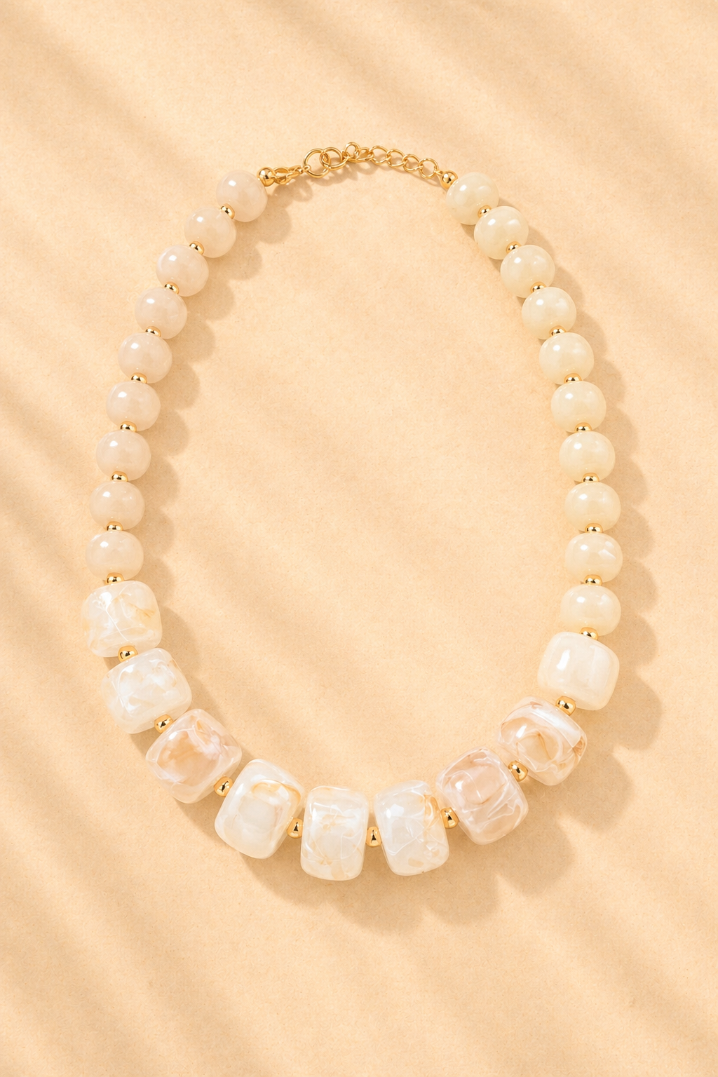 Milford chunky beaded necklace by Caroline Hill featuring natural-toned beads, stylish jewelry accessory for casual or elegant outfits.