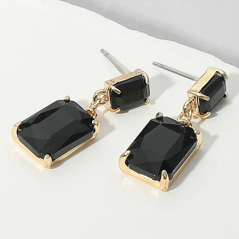 Charlotte Rectangular Glass Stone Cluster Earrings