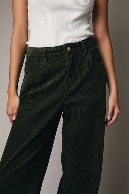 Margot Corduroy Wide-Leg Pants (Olive)
