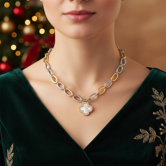 Adele CZ Stone Paved Quatrefoil Pendant Necklace