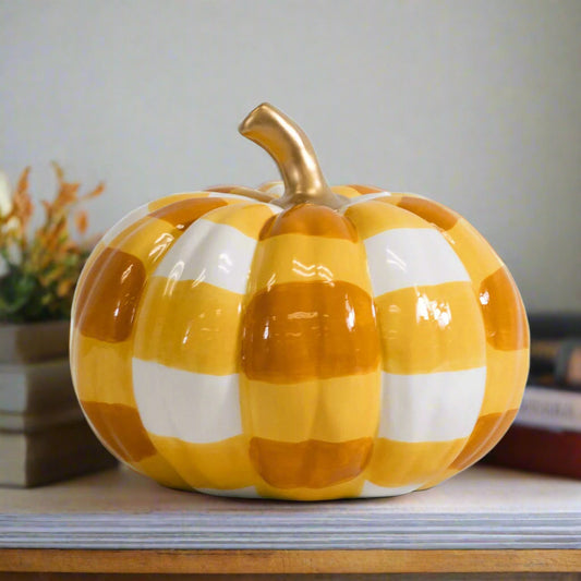 Aiden Pumpkin Décor – White/Orange (7" x 5.5")