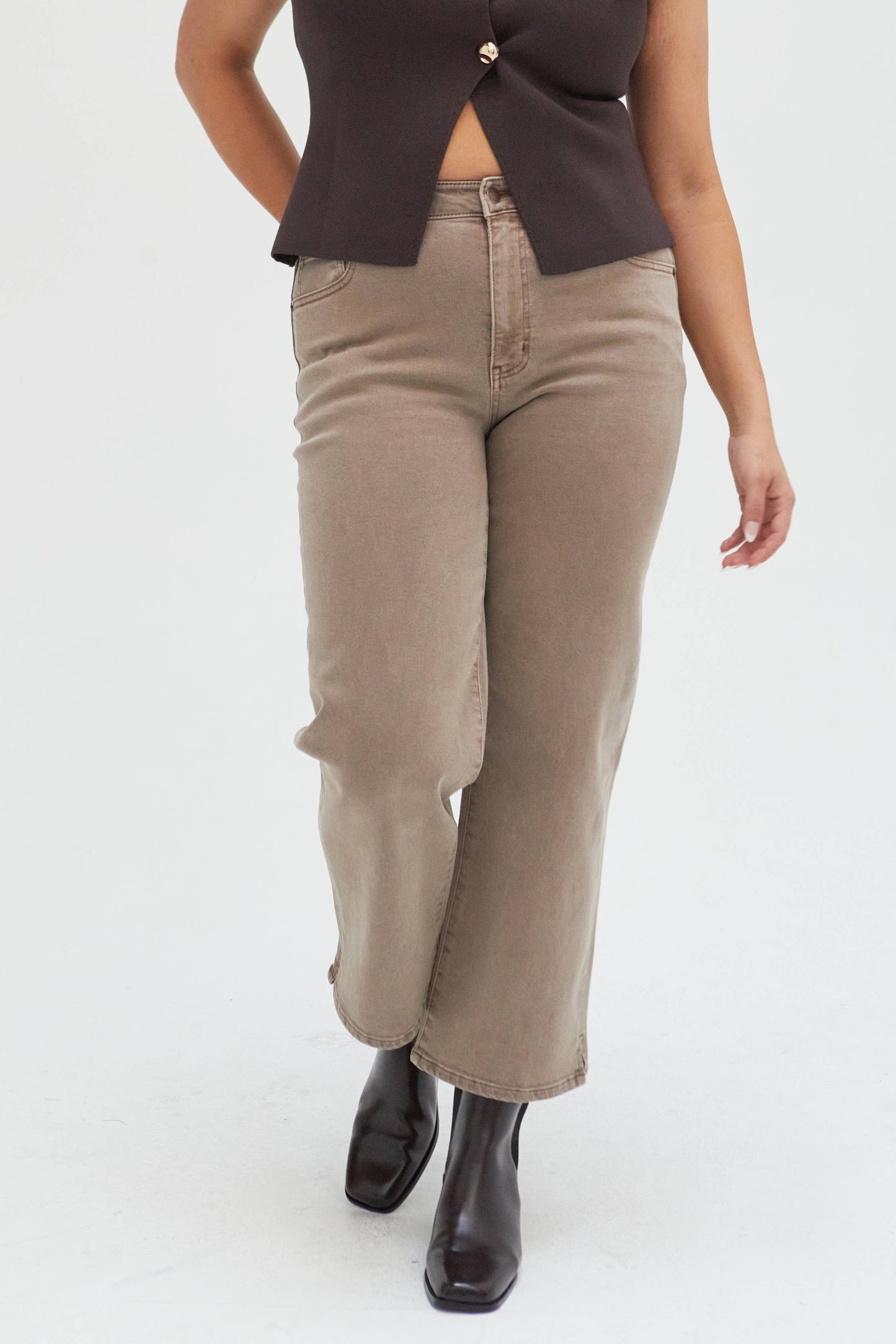 Oliver Logan Addington Ankle Crop Mid Rise Brown Mix Jeans, casual bottoms with a fitted mid-rise and cropped ankle style