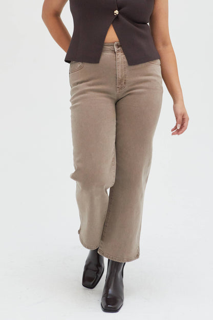 Oliver Logan Addington Ankle Crop Mid Rise Brown Mix Jeans, casual bottoms with a fitted mid-rise and cropped ankle style