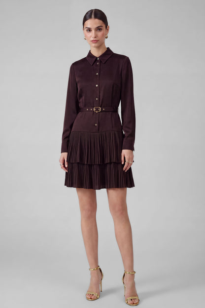 Cherry Lacquer Pleated Shirt Dress in Cherry Lacquer — detail view