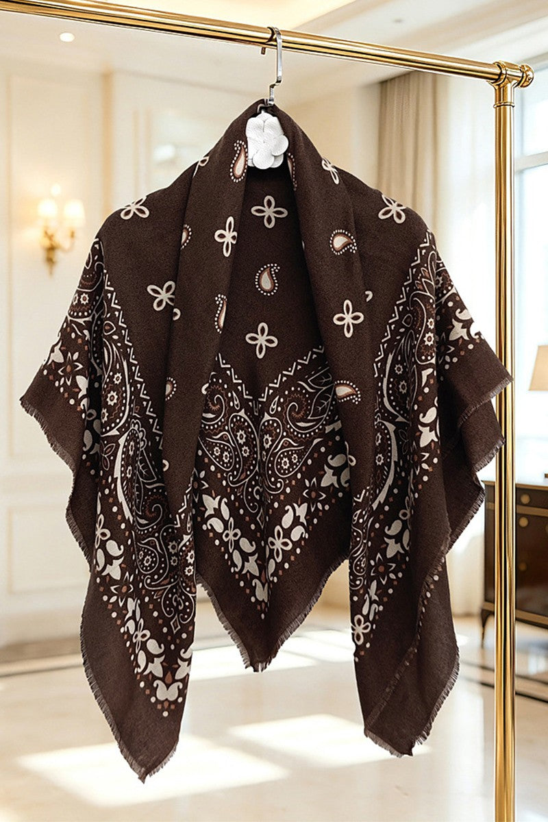 Paisley Faux Cashmere Scarf & Shawl — Dark Kaffee
