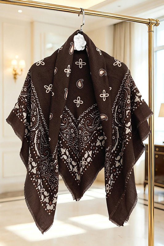 Paisley Faux Cashmere Scarf & Shawl — Dark Kaffee
