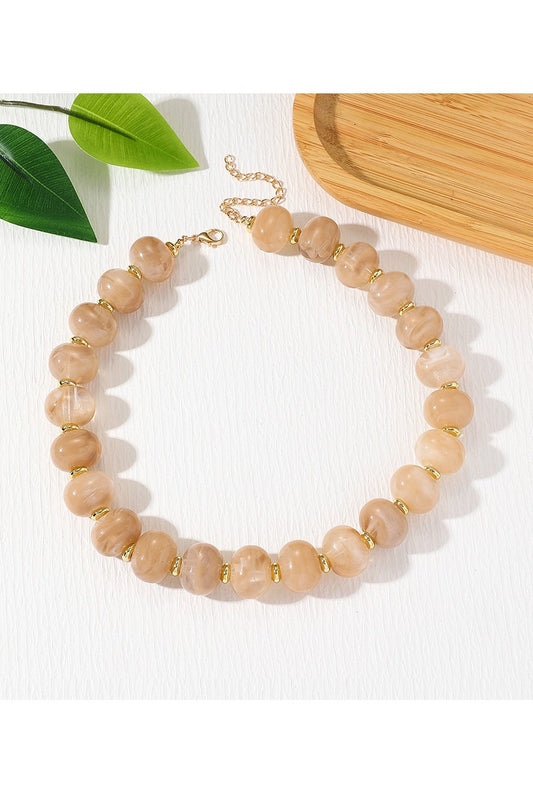 Boho Oval Resin Bead Necklace — Light Brown