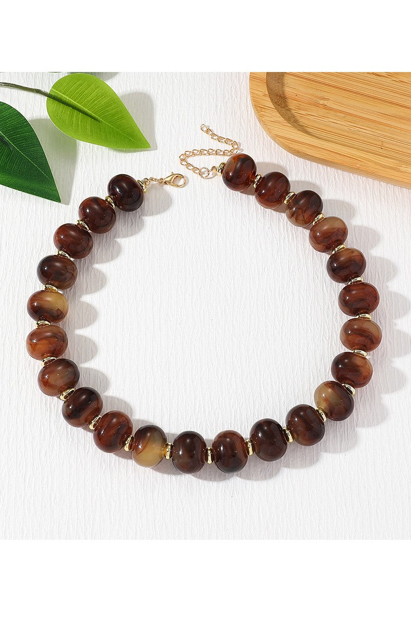 Boho Oval Resin Bead Necklace — Maroon