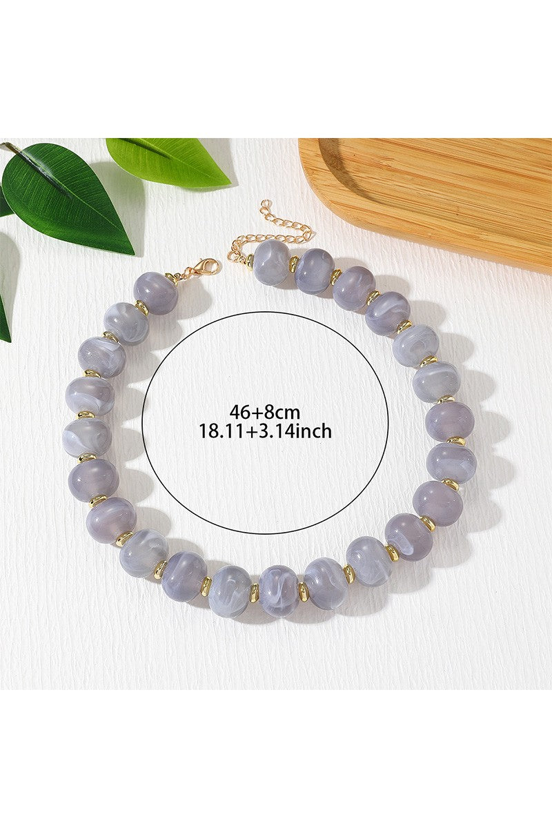 Boho Oval Resin Bead Necklace — Grey