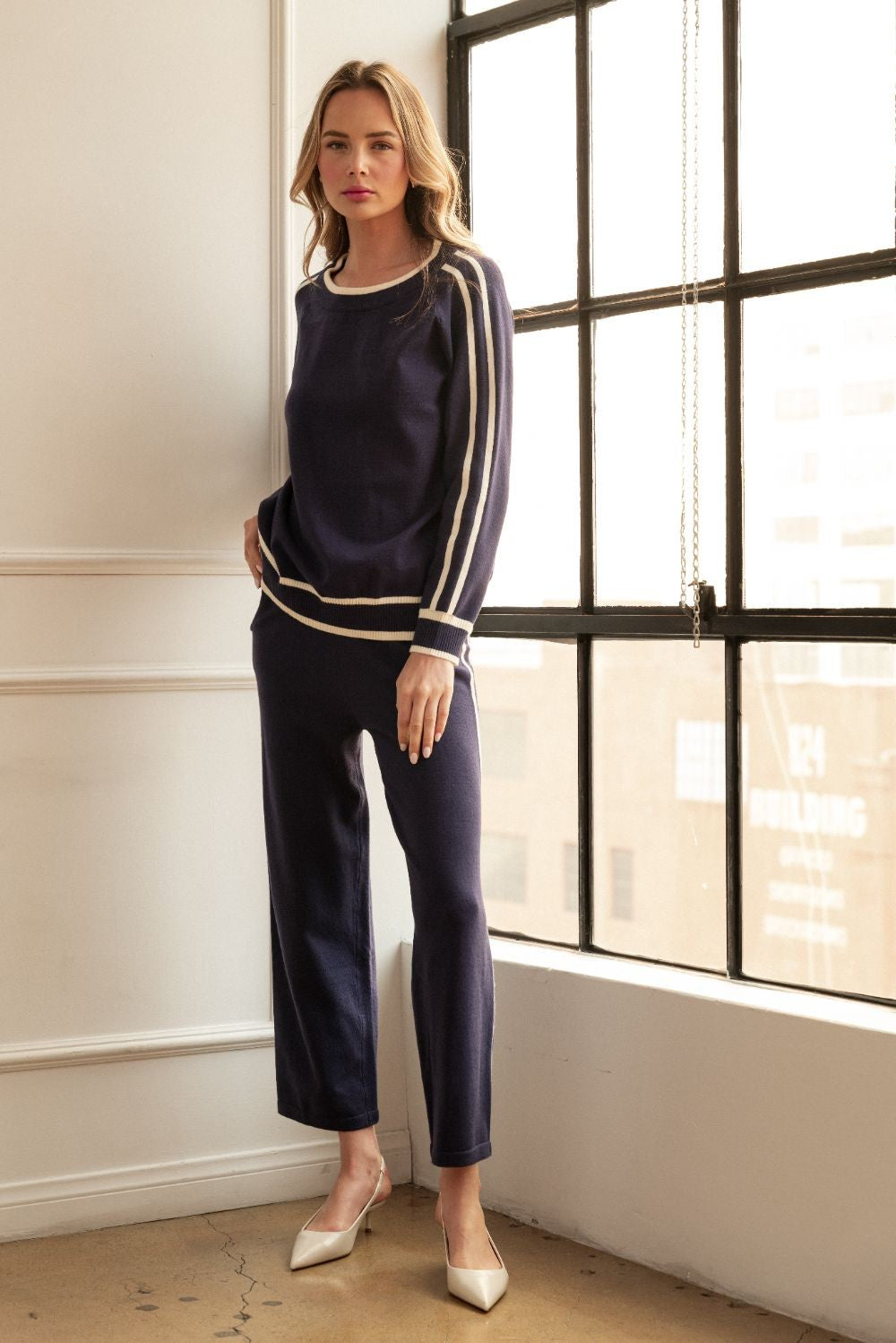 Sabine Navy Sweater Pants in Navy
