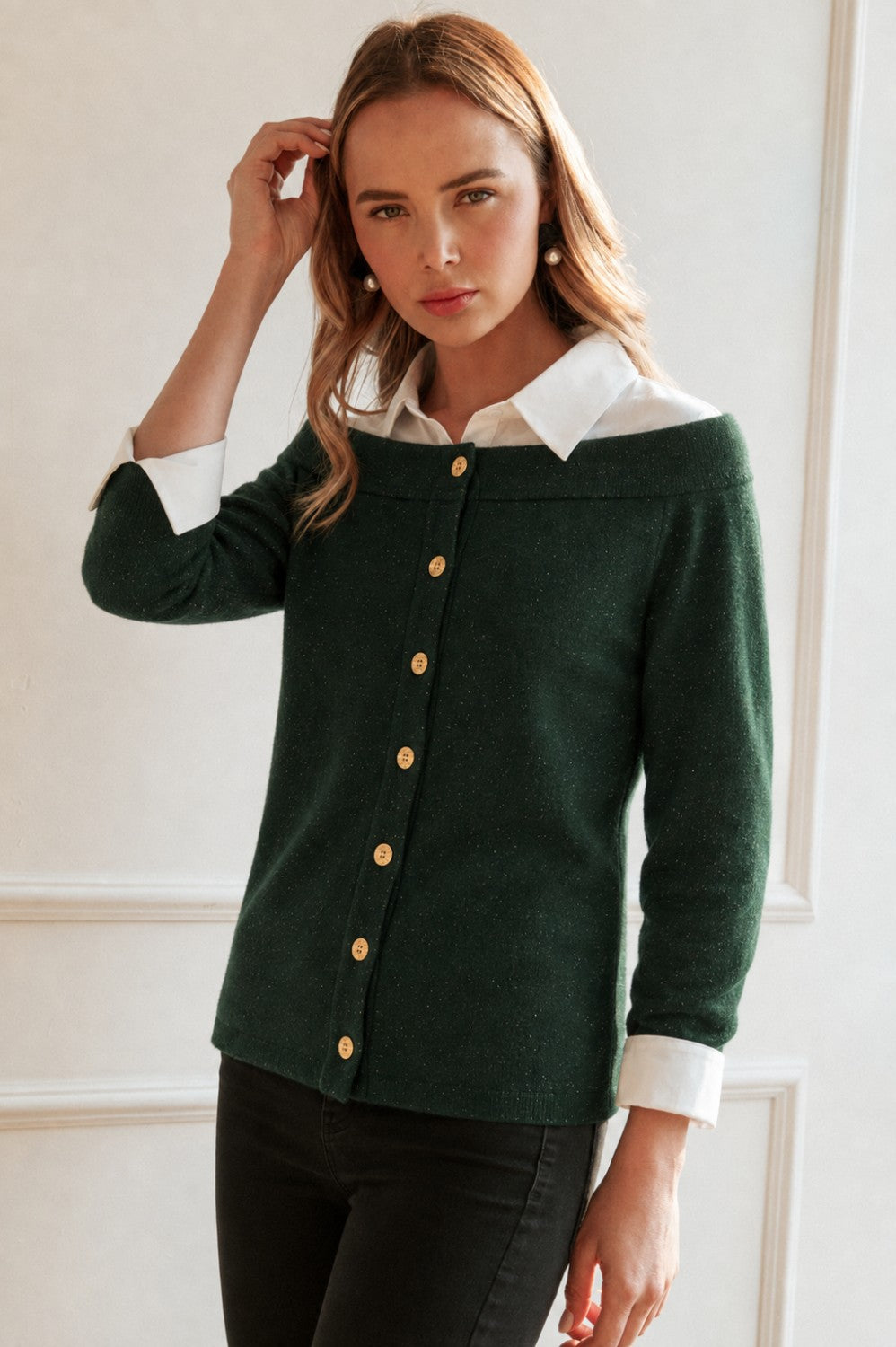 Sakari Hunter Green Knit Top — Hunter Green — detail view