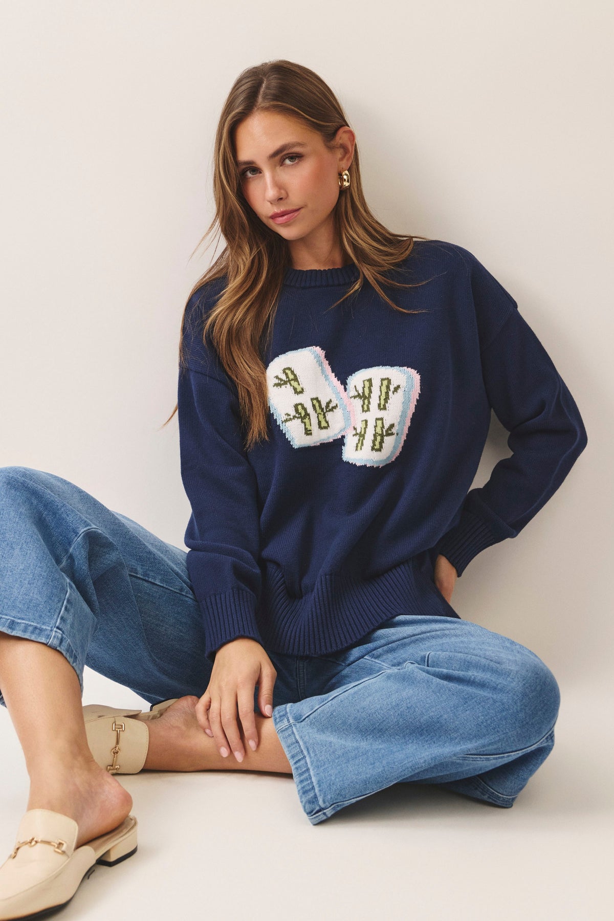 Navy Dice Intarsia Sweater — Navy
