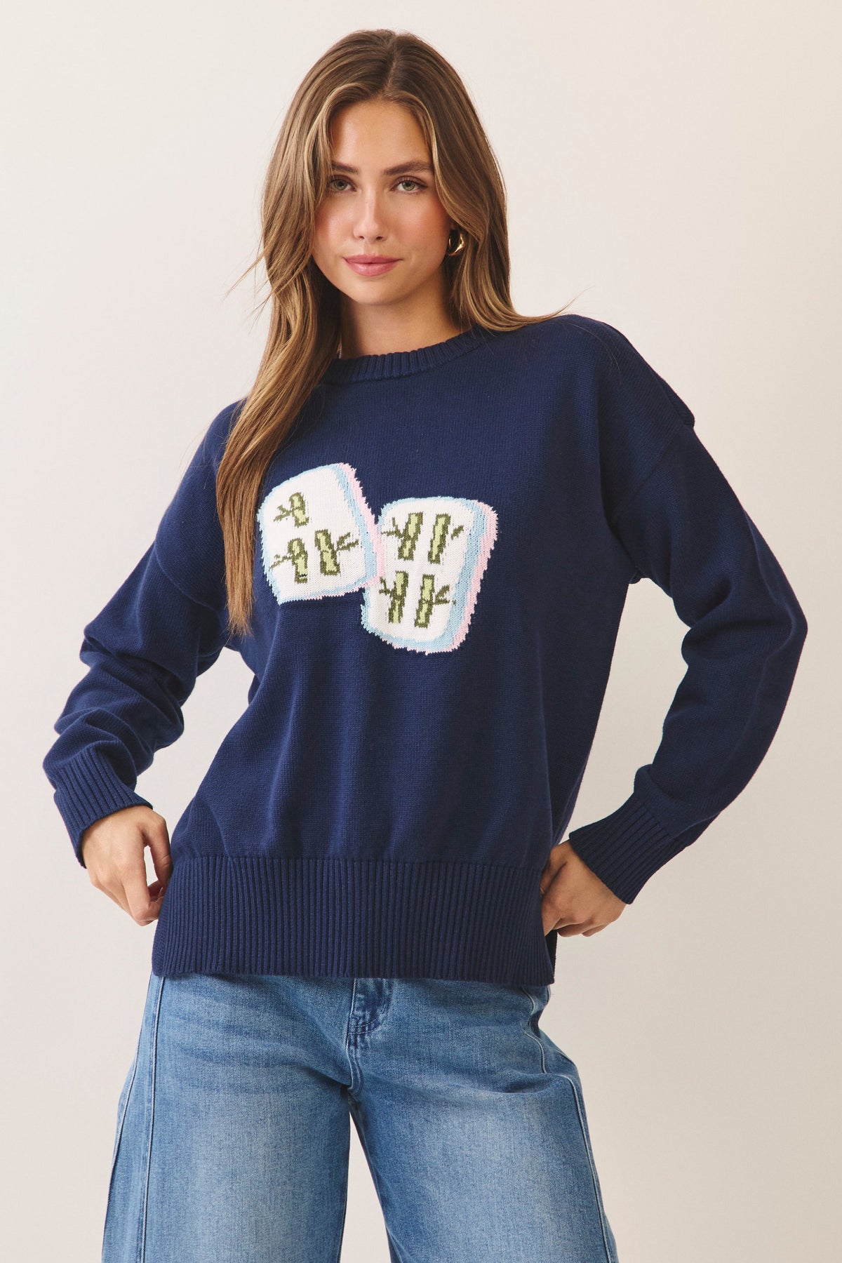 Navy Dice Intarsia Sweater — Navy — detail view