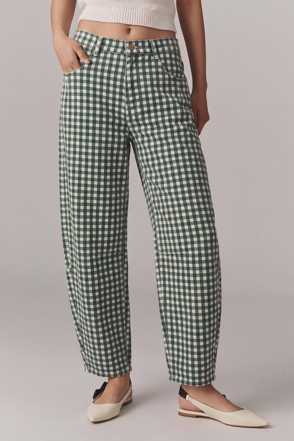 Brown Gingham Barrel Pants — Brown — detail view