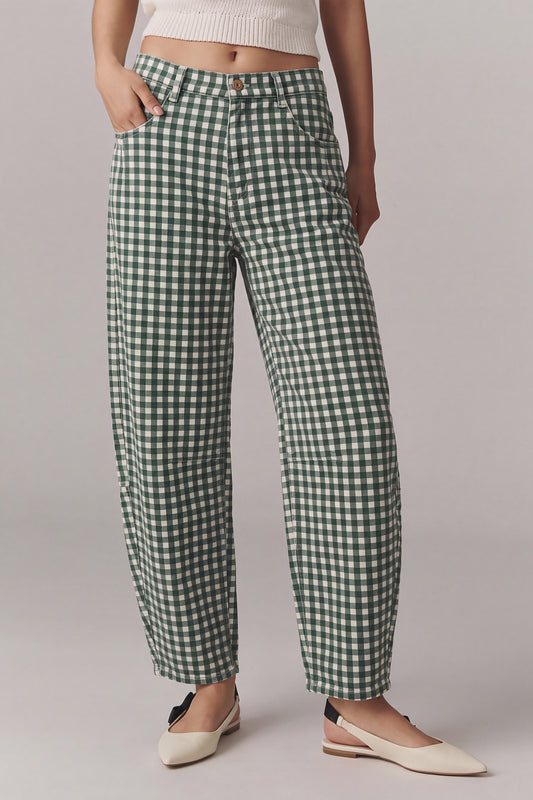 Brown Gingham Barrel Pants — Brown — detail view