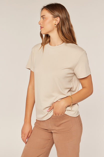 Oyster Soft Knit Crew Neck Top — Oyster