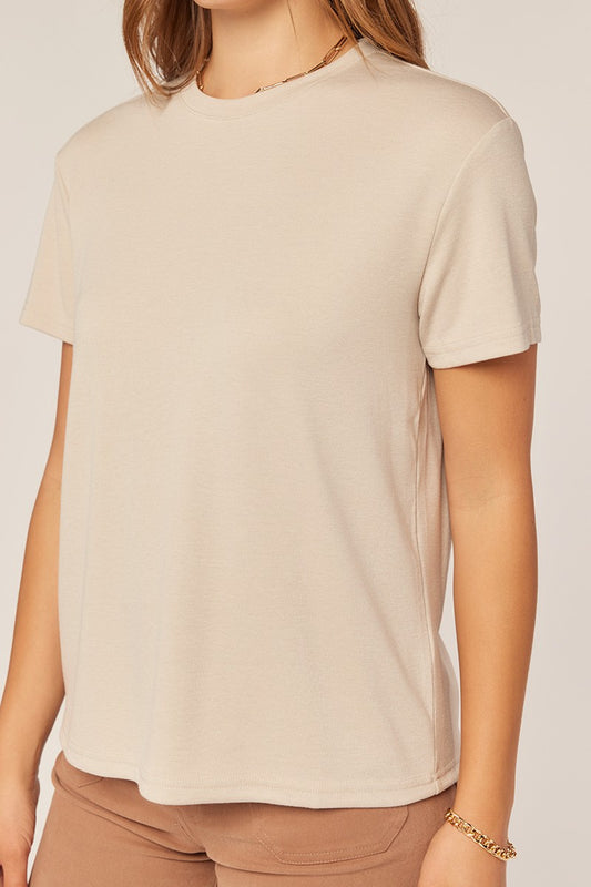 Oyster Soft Knit Crew Neck Top — Oyster — detail view