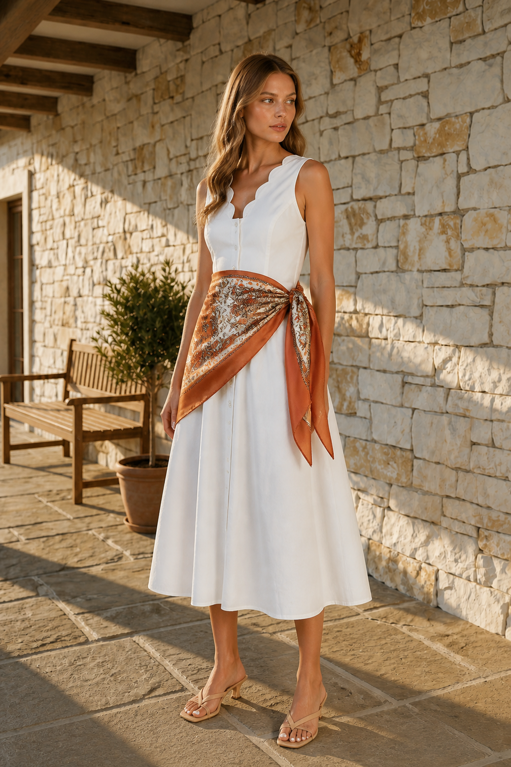 The Burnt Orange Heirloom Scarf styled for the Alice & Elizabeth Fall Society Collection
