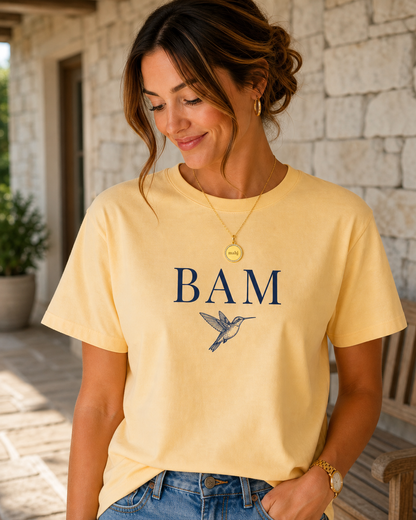 The Mahjong Circle Necklace styled with the BAM tee