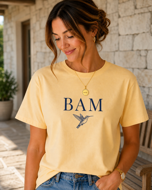 The Mahjong Circle Necklace styled with the BAM tee