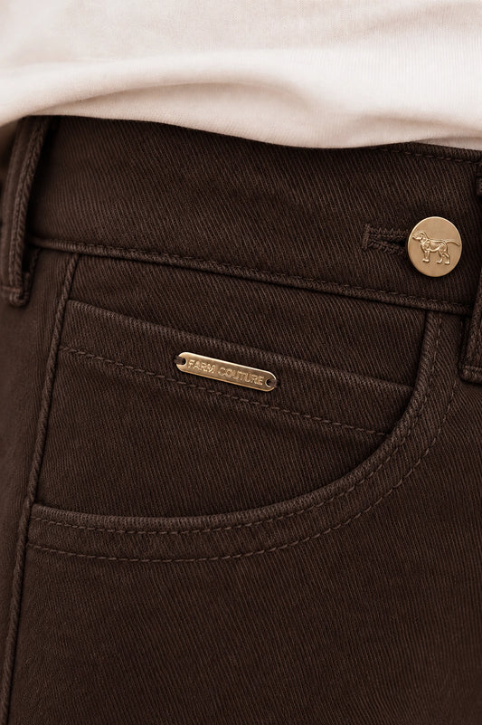 The Wendi Chocolate Trouser equestrian hardware detail