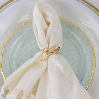 Acorn Branch Napkin Ring – Matte Gold (2")